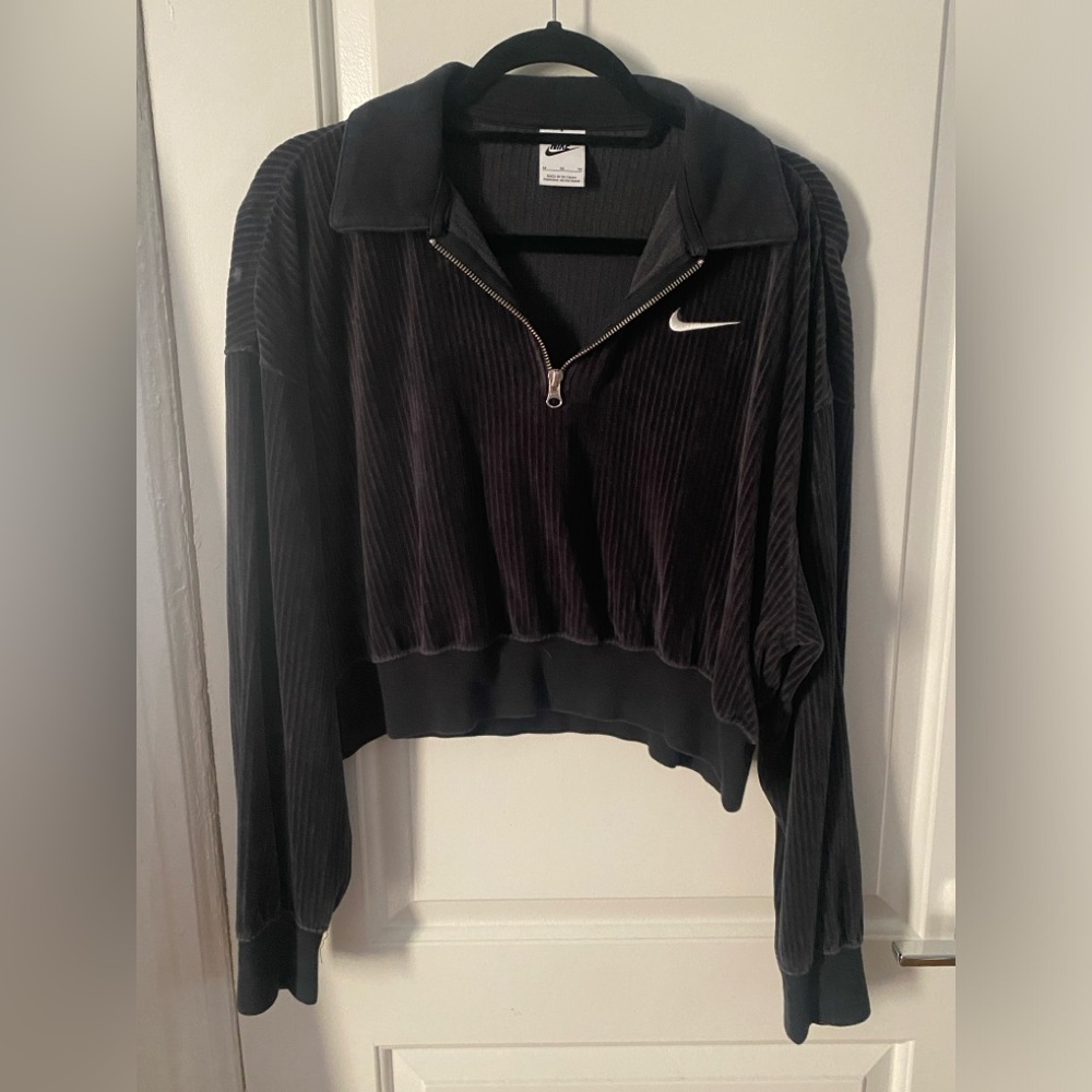 Nike Black corduroy cropped polo sweatshirt